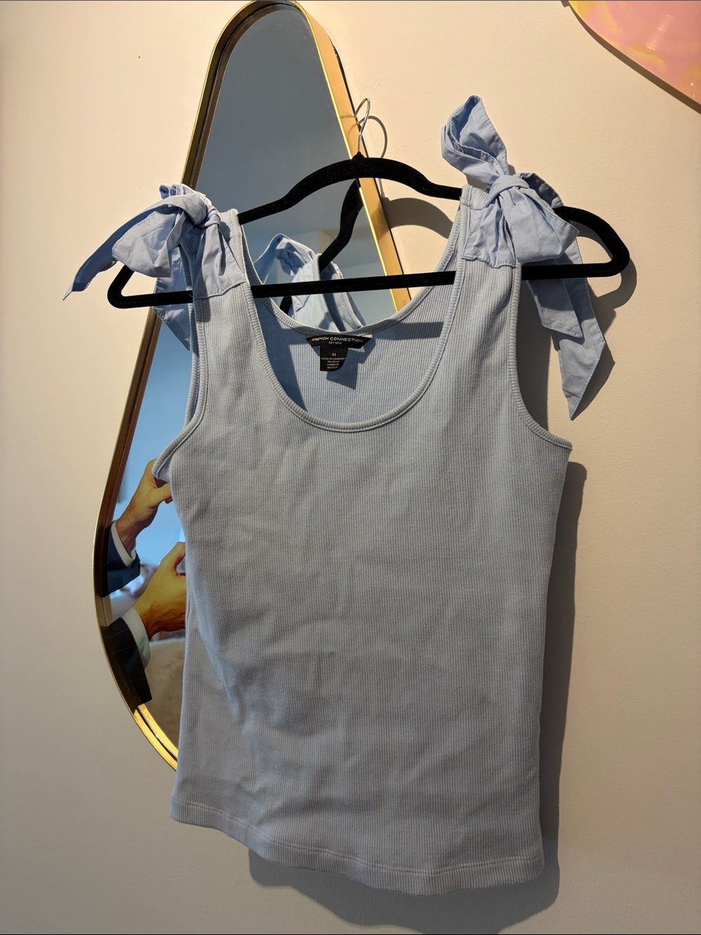 Blue shoulder tie top